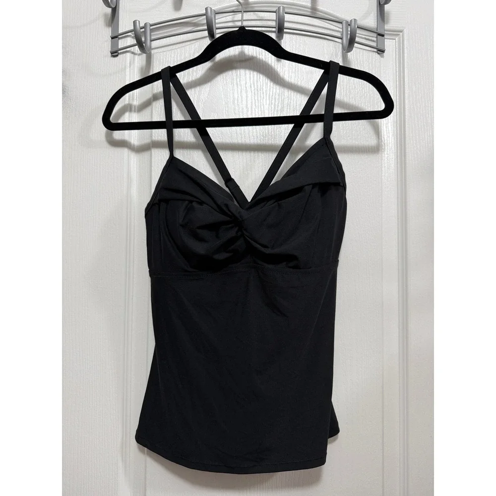 Athleta Black Twist Front Underwire Tankini Swim Top 34D/DD Adjustable Straps M